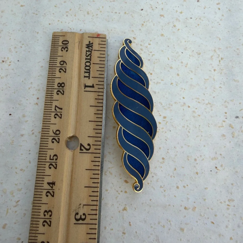 Isle of Skye Vintage Blue Enamel Gold Tone Swirl Wave Brooch Pin Scottish Design